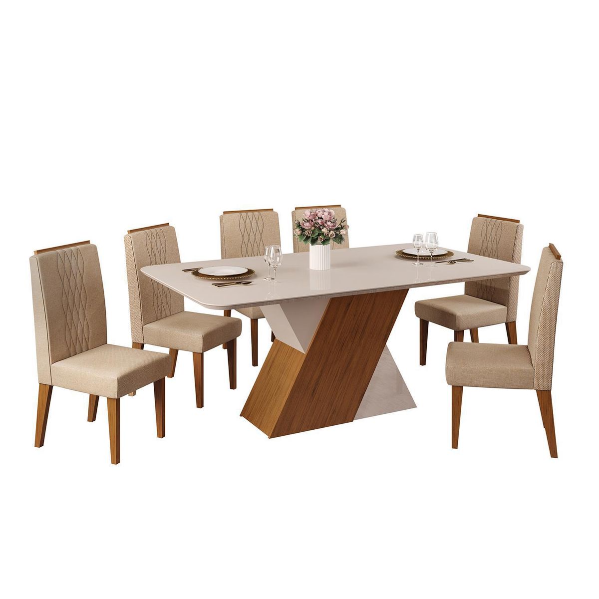 VEKKAHOME - Juego de Comedor Rubi 6 Sillas Mesa Rectangular 90x79,5x170 cm Café/Beige