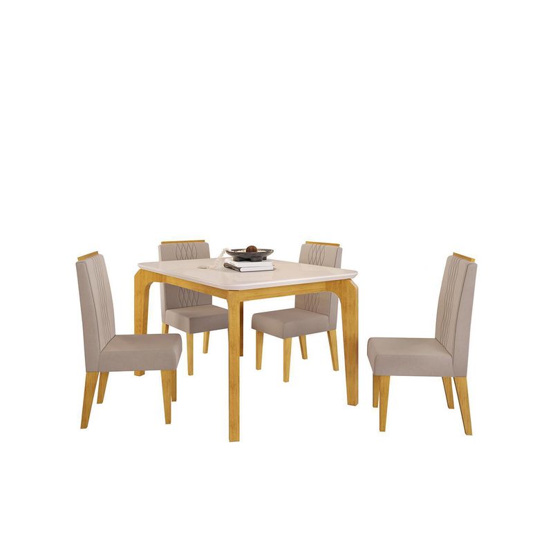 VEKKAHOME - Juego de Comedor Rouge 4 Sillas Mesa Rectangular 90x80x136 cm Miel/Blanco