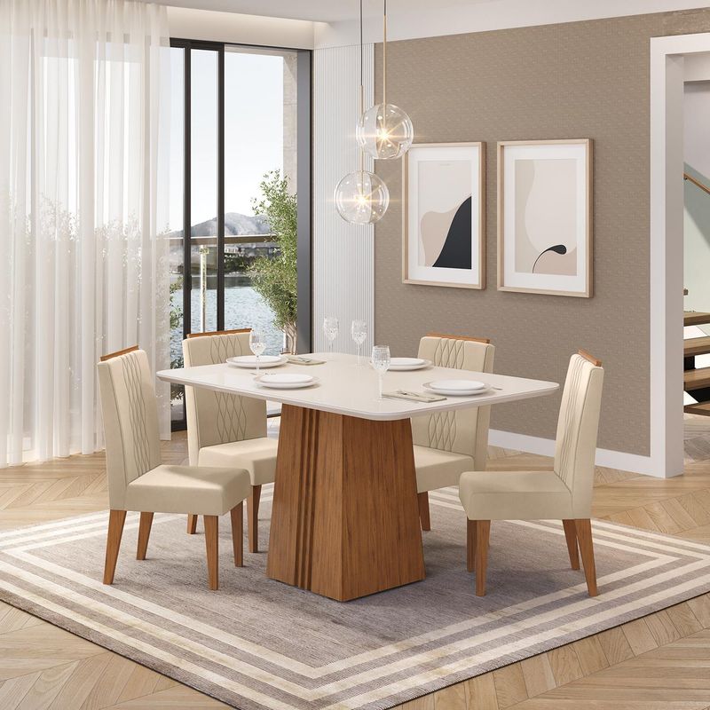 VEKKAHOME - Juego de Comedor Italia 4 Sillas Mesa Rectangular 90x79,5x120 cm Café/Blanco