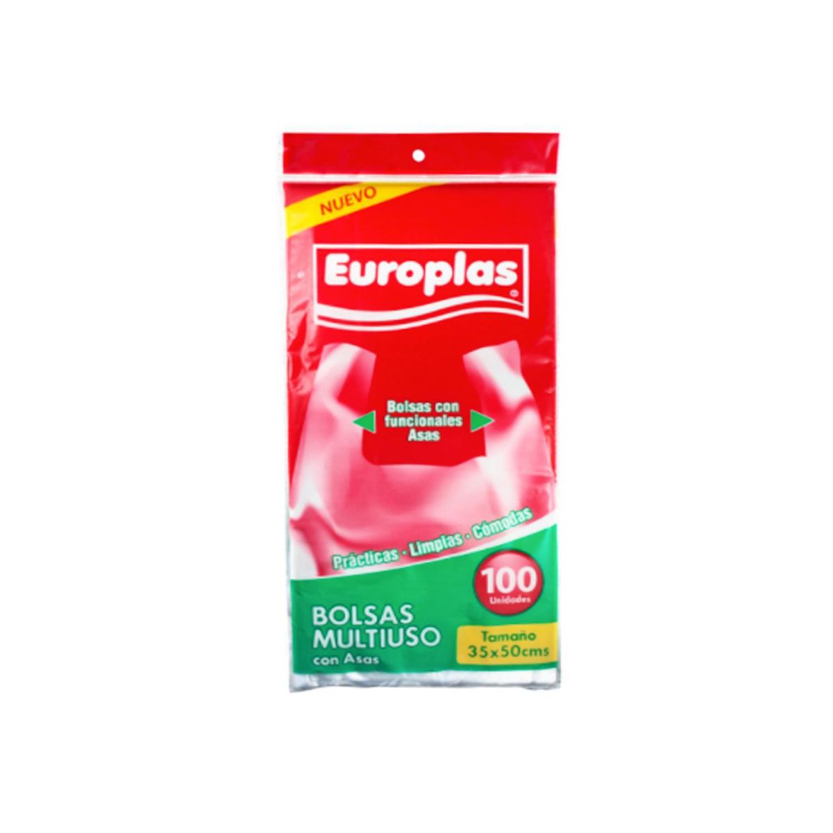 EUROPLAS - Bolsas Multiuso Europlas 35x50 Cm Transparentes Con Asas Pack 100 Unidades