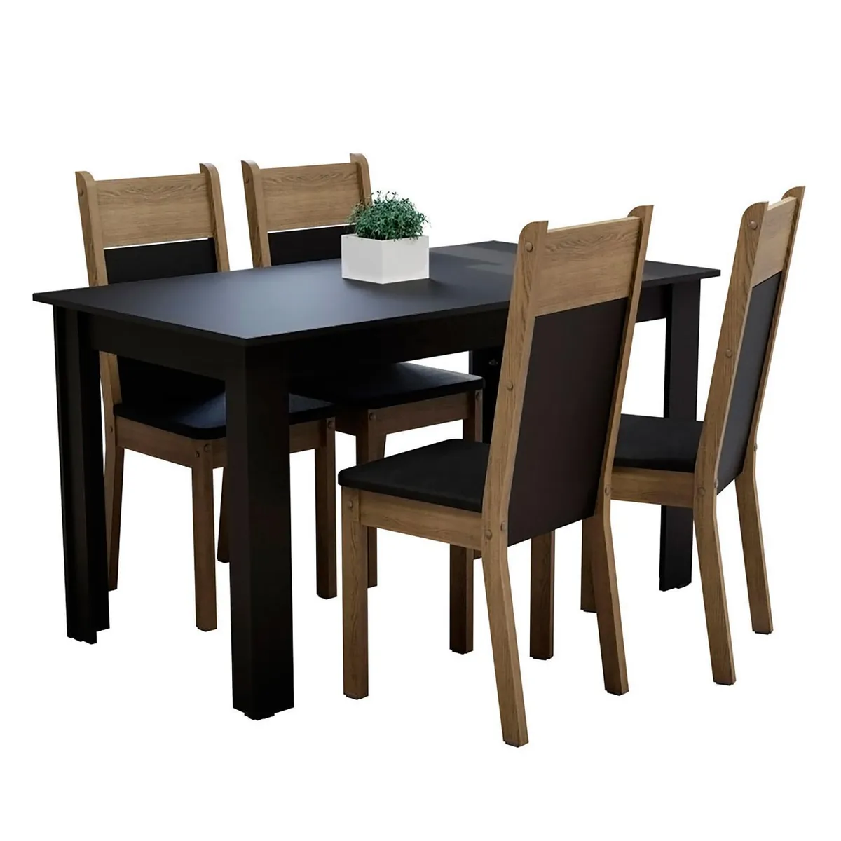 VEKKAHOME - Juego de Comedor Lola Nelly 4 Sillas Mesa Rectangular 75x76x136 cm Negro