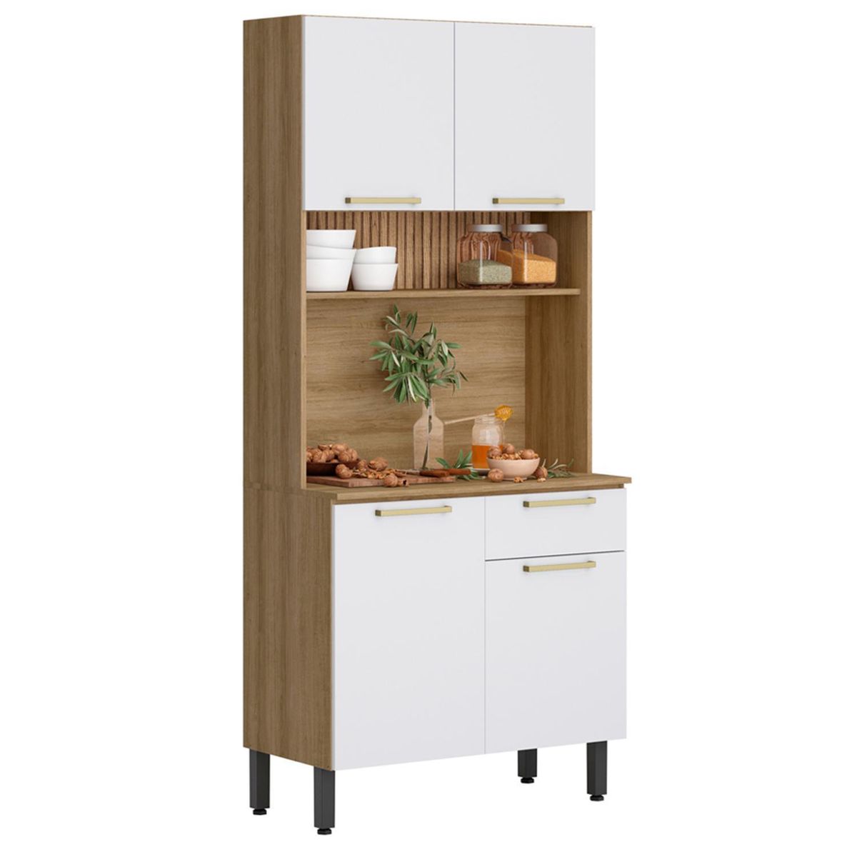 ROCA - Estante De Cocina Avela 4 Puertas + 1 Cajón Miel-Blanco