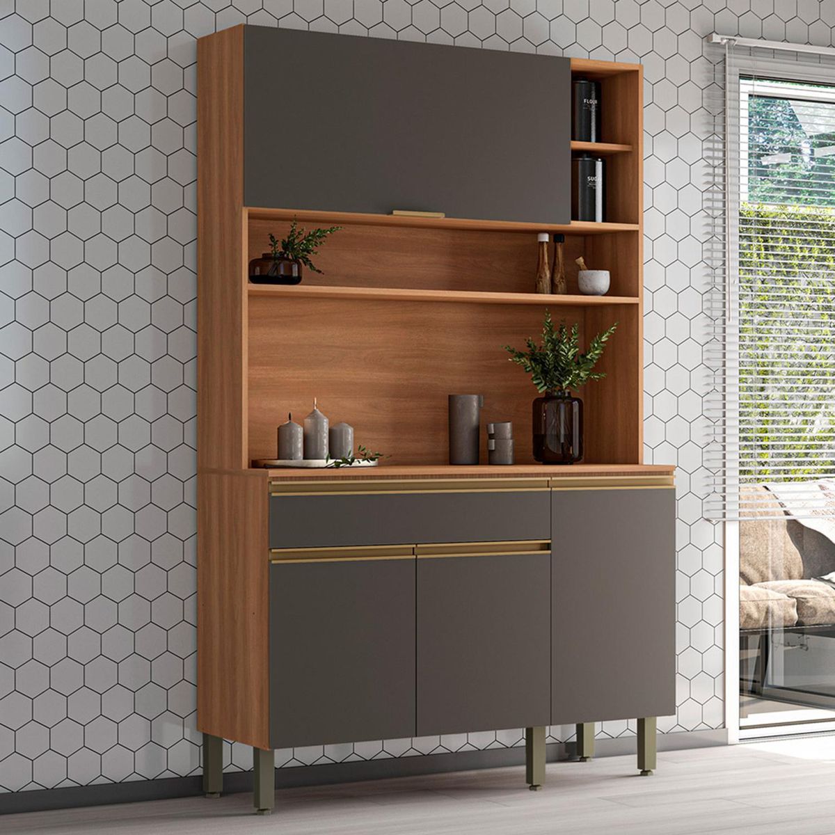 ROCA - Mueble para cocina con puerta y 4 repisas Geometric blanco