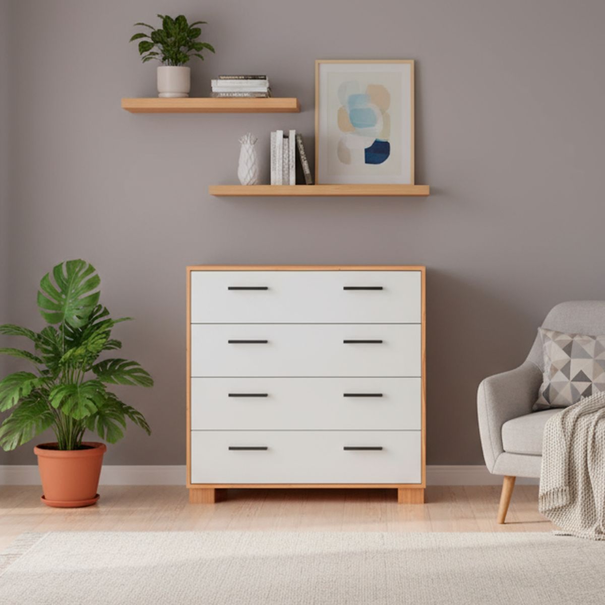 ROCA - Cómoda 4 Cajón(es) Londrina 90x91.5x45 cm Blanco - Canela