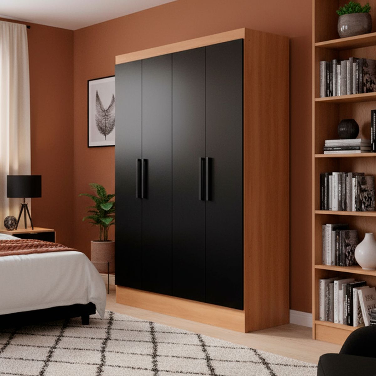 ROCA - Clóset Ámbar 4 Puerta(s) 4 Repisa(s) 107xx46 cm Canela/Negro