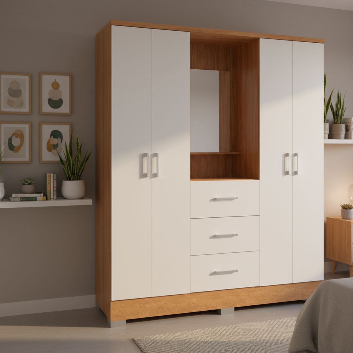 ROCA - Clóset Olivia 4 Puerta(s) 3 Cajón(es) 4 Repisa(s) 160x198x47 cm Canela