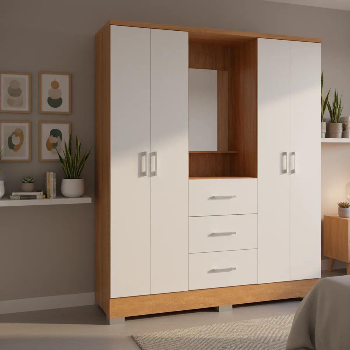 ROCA - Clóset Olivia 4 Puerta(s) 3 Cajón(es) 4 Repisa(s) 160x198x47 cm Canela