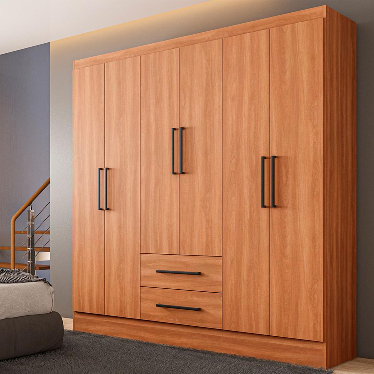 ROCA - Clóset Ámbar 6 Puerta(s) 2 Cajón(es) 2 Repisa(s) 160x182x46 cm Canela