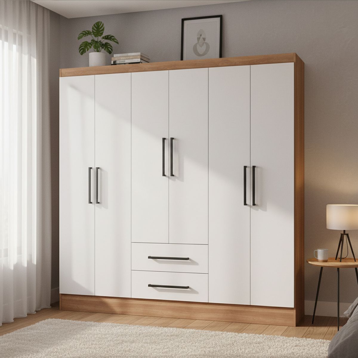 ROCA - Clóset Ámbar 6 Puerta(s) 2 Cajón(es) 2 Repisa(s) 160x182x46 cm Canela/Blanco