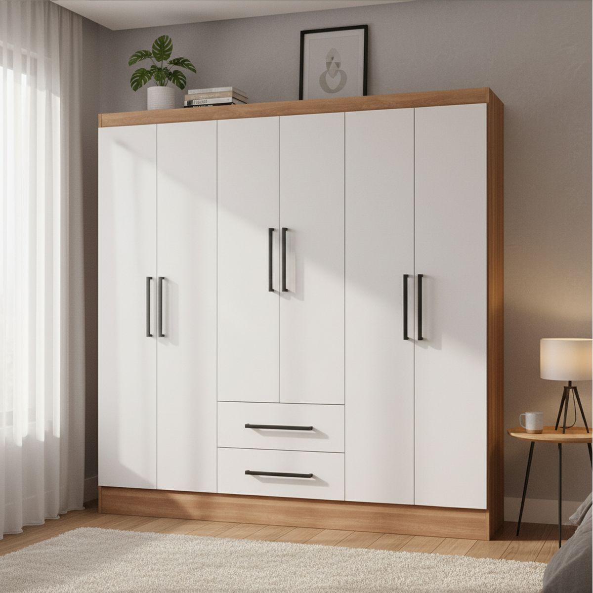 ROCA - Clóset Ámbar 6 Puerta(s) 2 Cajón(es) 2 Repisa(s) 160x182x46 cm Canela/Blanco