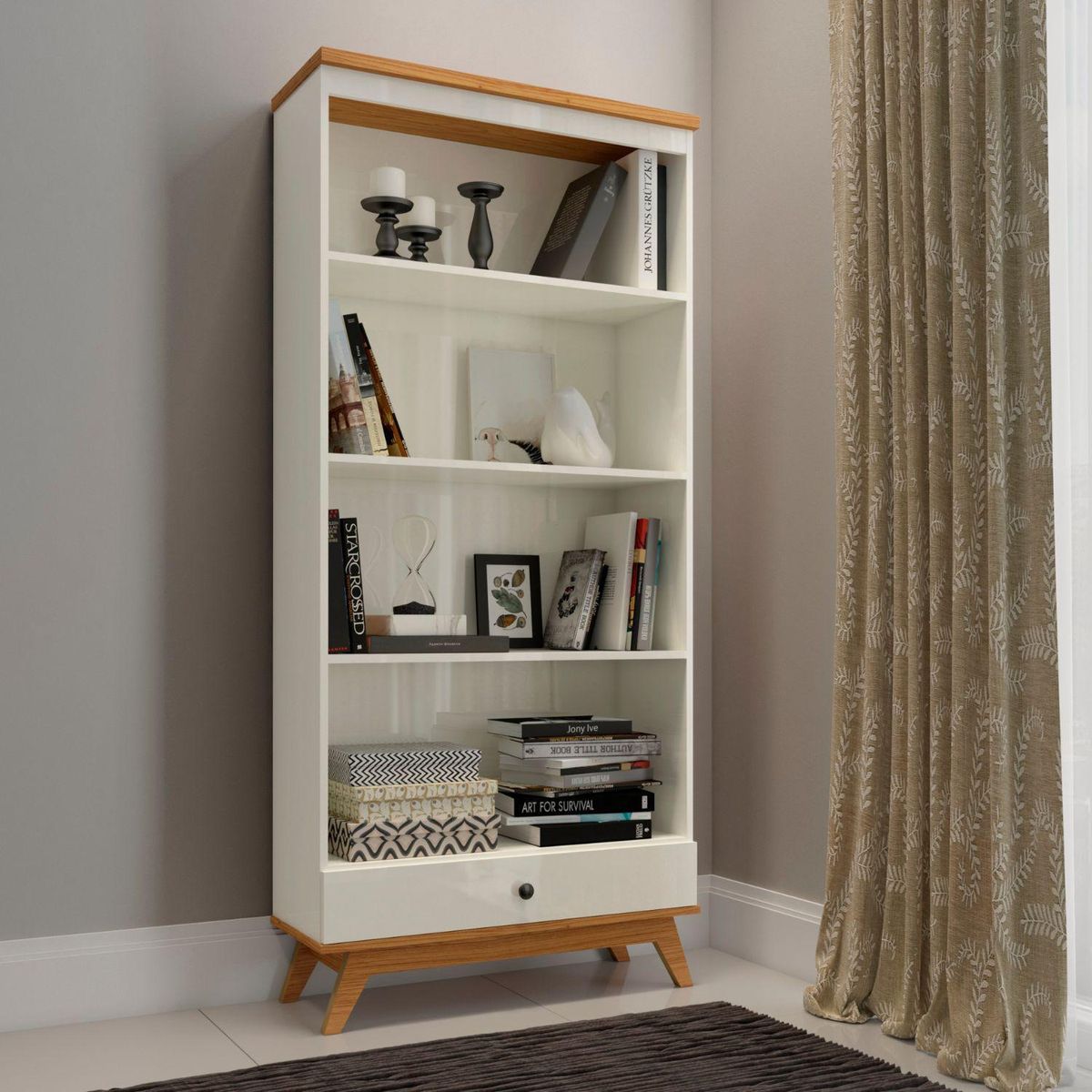 ROCA - Estante Recife MDF 3 Nivel(es) 81x180x32 cm Blanco/Canela