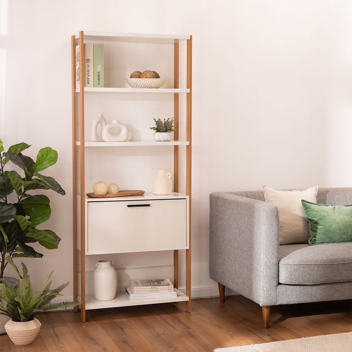 ROCA - Estante Cucao MDF 4 Nivel(es) 73x185x32 cm Roble/Blanco