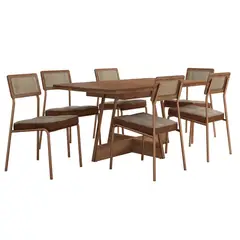 ROCA - Juego de Comedor Itaparica 6 Sillas Mesa Rectangular 90x75,5x155 cm Café