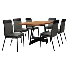 ROCA - Juego de Comedor Rio 6 Sillas Mesa Rectangular 90x75,5x155 cm Café/Negro