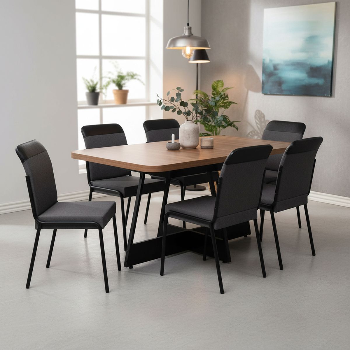 ROCA - Juego de Comedor Rio 6 Sillas Mesa Rectangular 90x75,5x155 cm Café