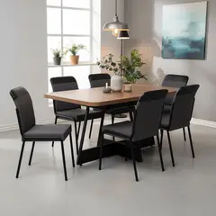 ROCA - Juego de Comedor Rio 6 Sillas Mesa Rectangular 90x75,5x155 cm Café