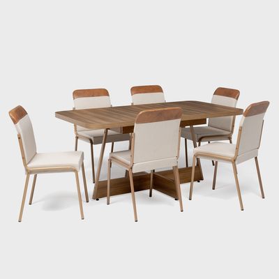 Imagen 2 del producto Juego de Comedor Can-avell 6 Sillas Mesa Rectangular 90x75,5x155 cm Café