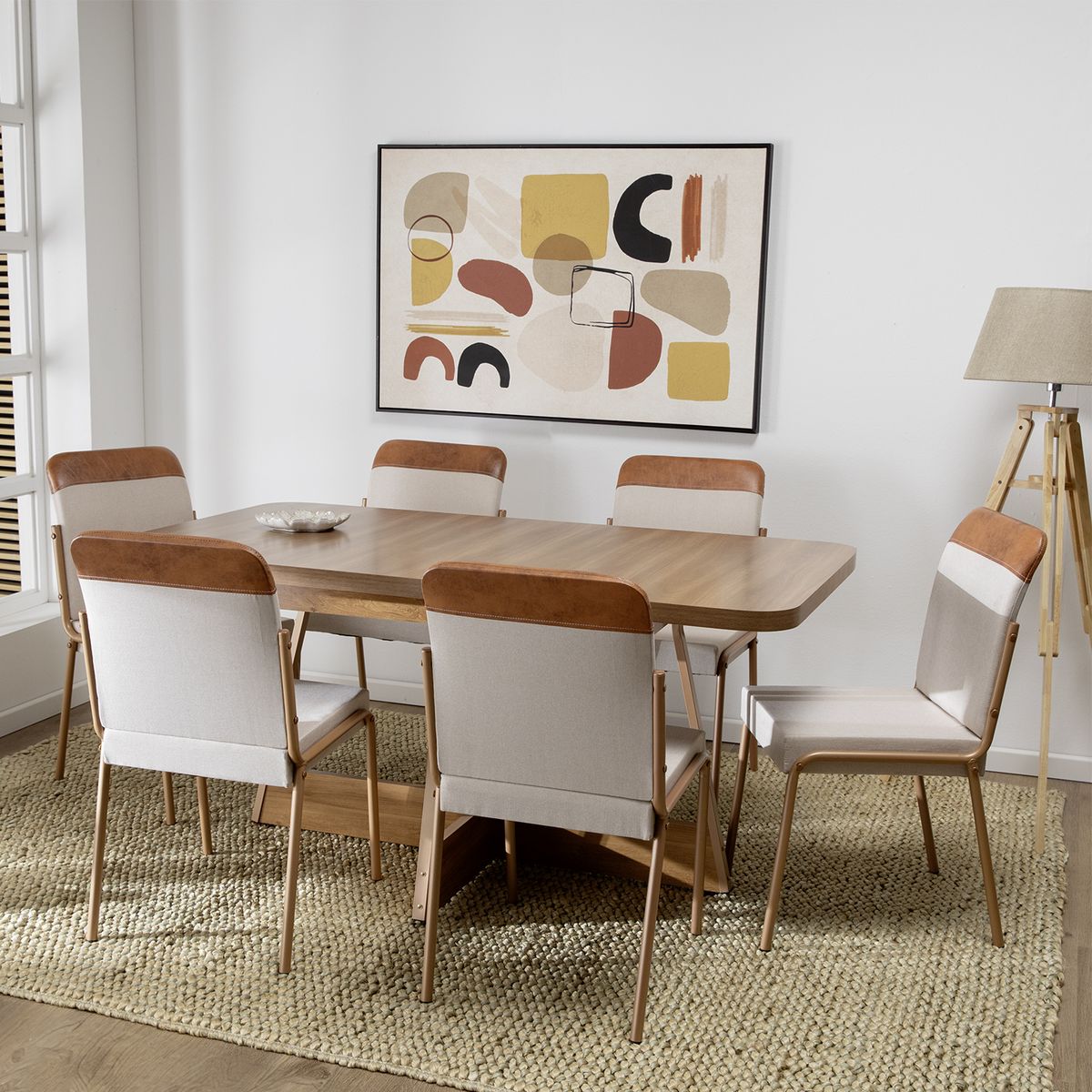 ROCA - Juego de Comedor Can-avell 6 Sillas Mesa Rectangular 90x75,5x155 cm Café