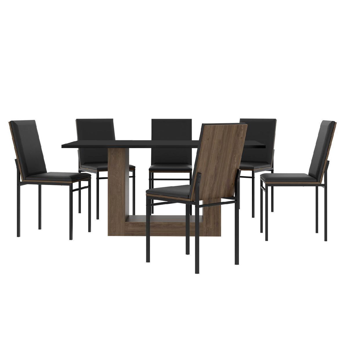 ROCA - Juego de Comedor Fortaleza 6 Sillas Mesa Rectangular 90x76,6x160 cm Nogal/Negro