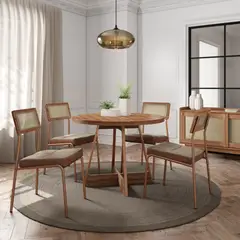 ROCA - Juego de Comedor Capitolio 4 Sillas Mesa Redonda 100x76,5x100 cm Canela