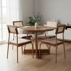 ROCA - Juego de Comedor Capitolio 4 Sillas Mesa Redonda 100x76,5x100 cm Café