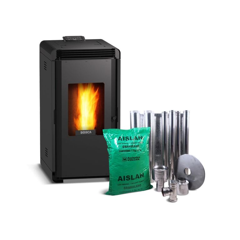 Estufa Pellet Hera Charcoal/Kit Instalación Charcoal