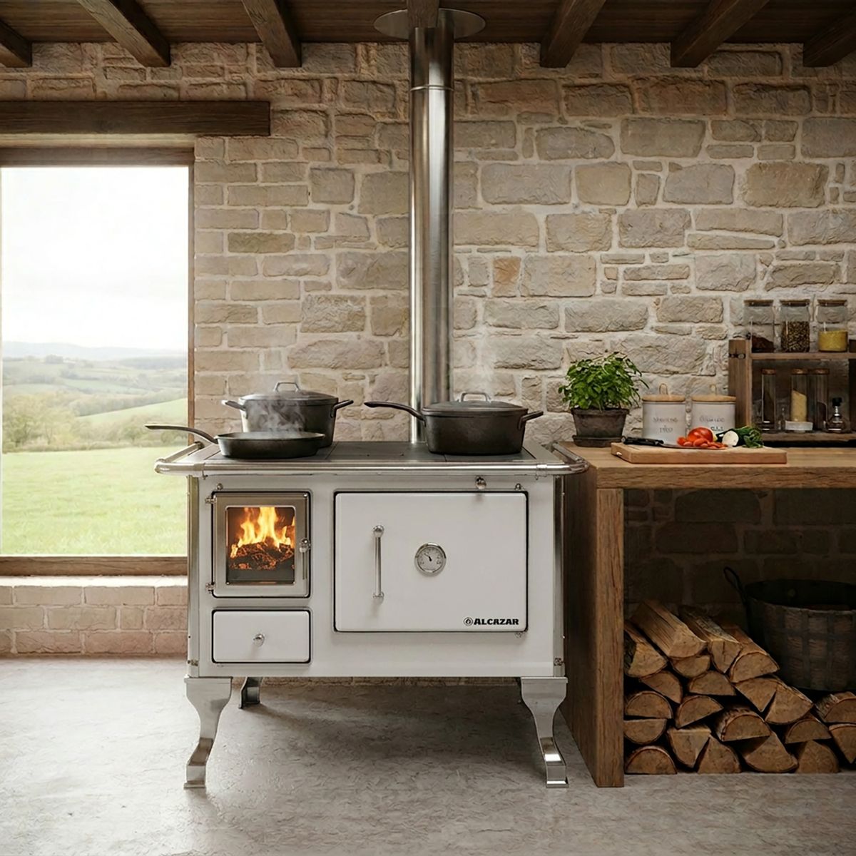 ALCAZAR - Cocina a Leña Llaima Tradicional 80 Blanca