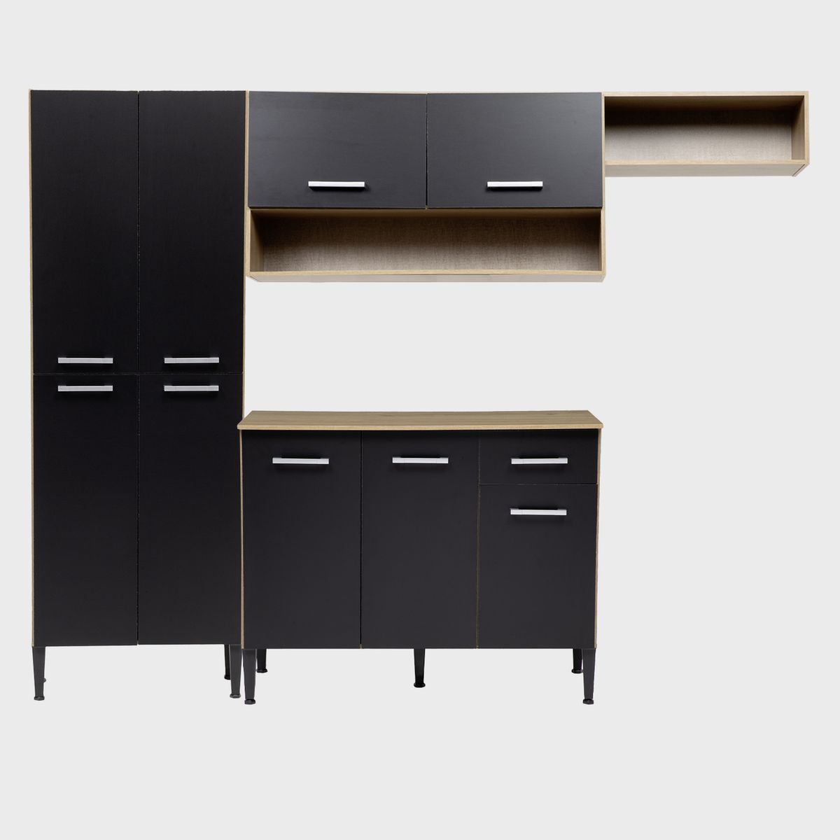 ROCA - Mueble De Cocina Arizona 4 Módulos Negro-Oak