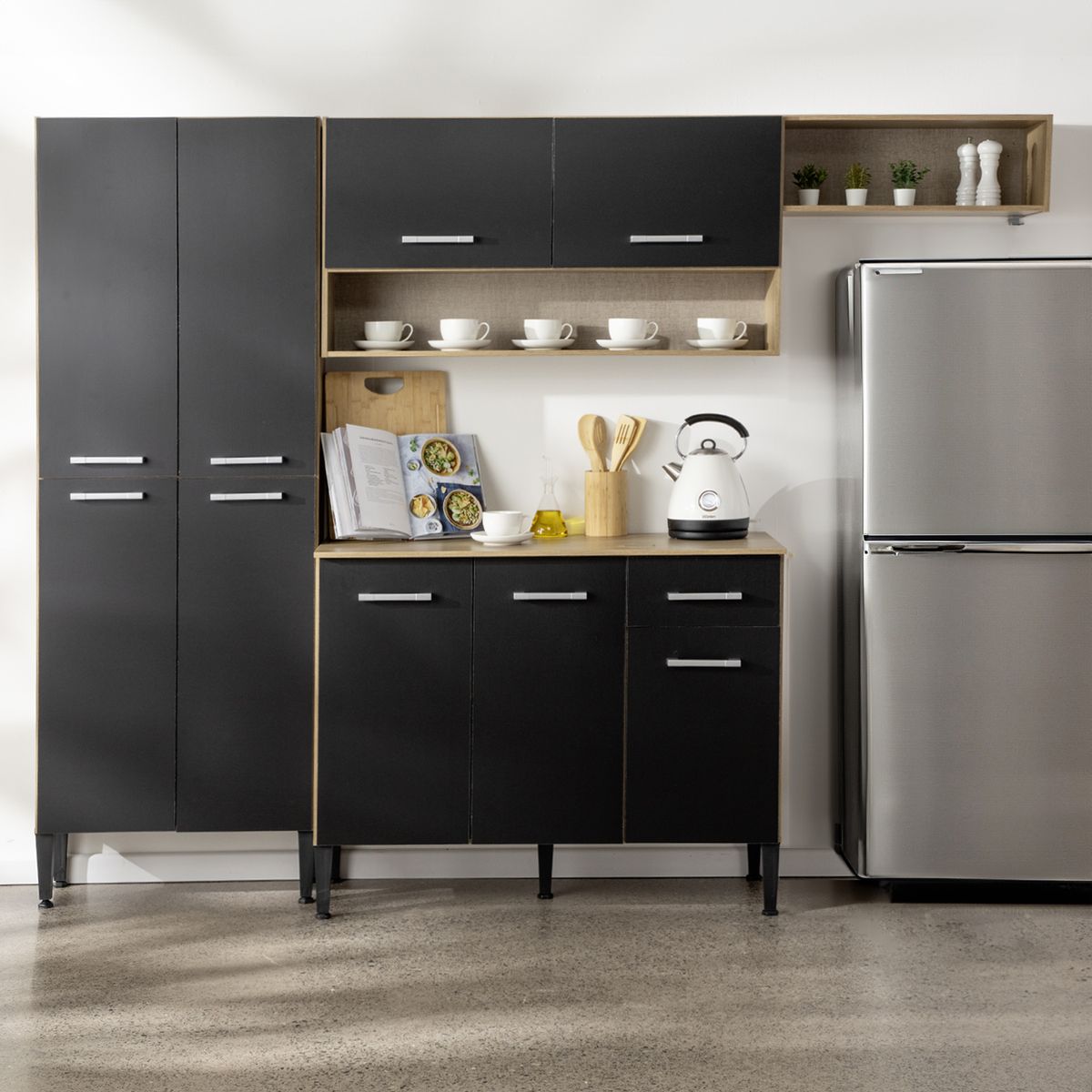 ROCA - Mueble De Cocina Arizona 4 Módulos Negro-Oak