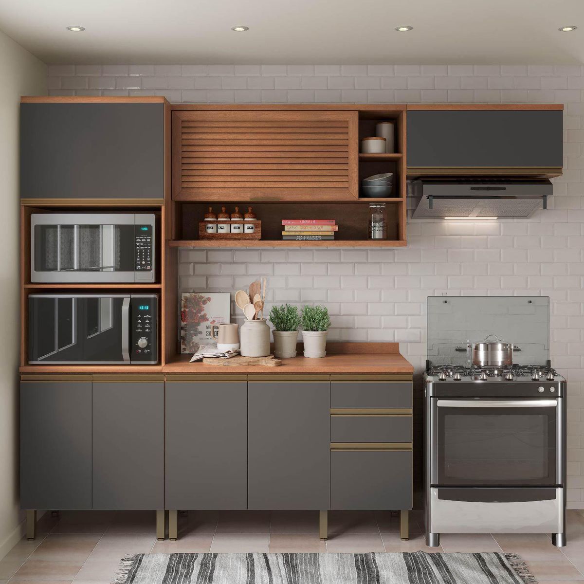 ROCA - Mueble De Cocina Macadamia 4 Módulos Canela-Grafito