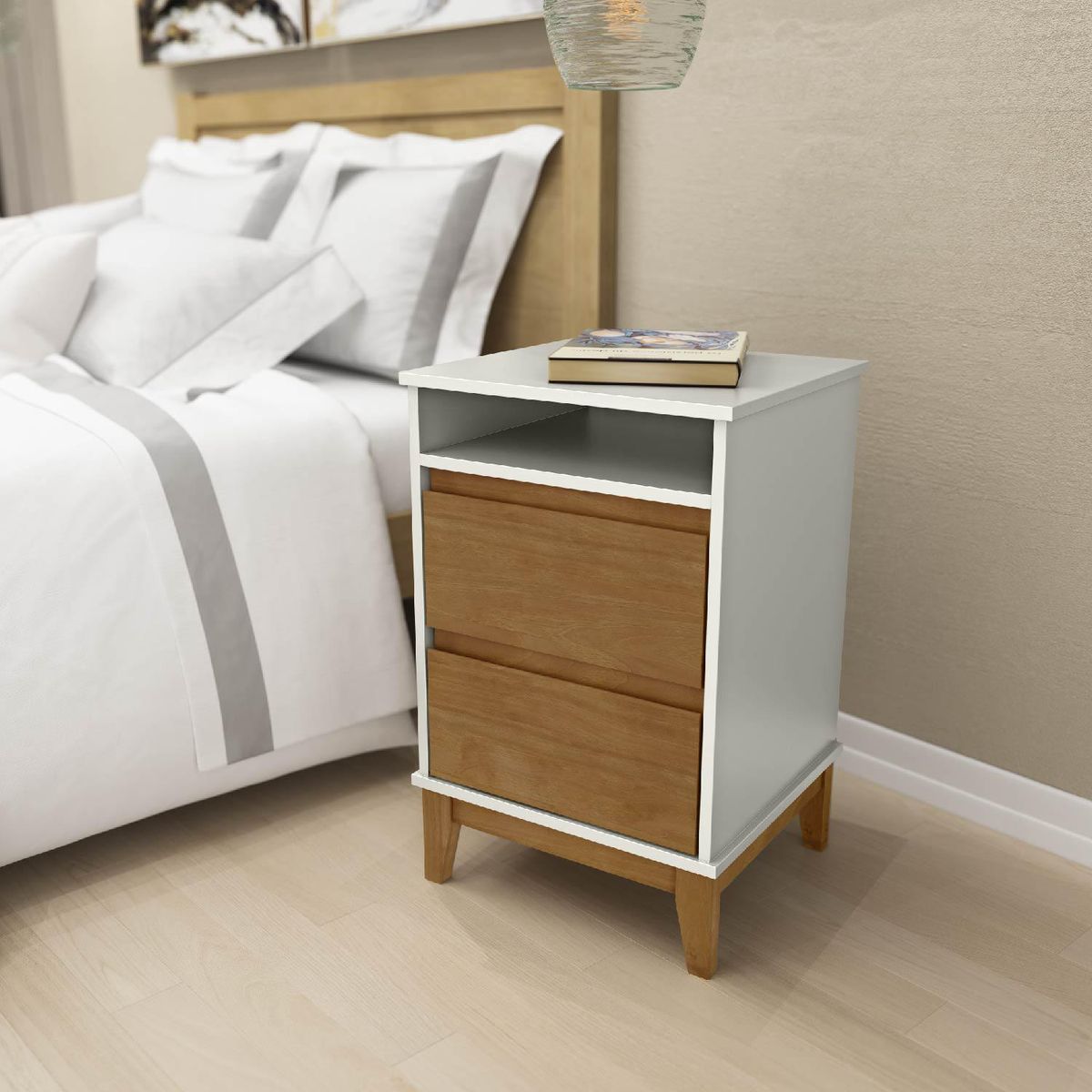 ROCA - Velador 2 Cajón(es) Tucuman 42.5x68x40 cm Blanco - Canela