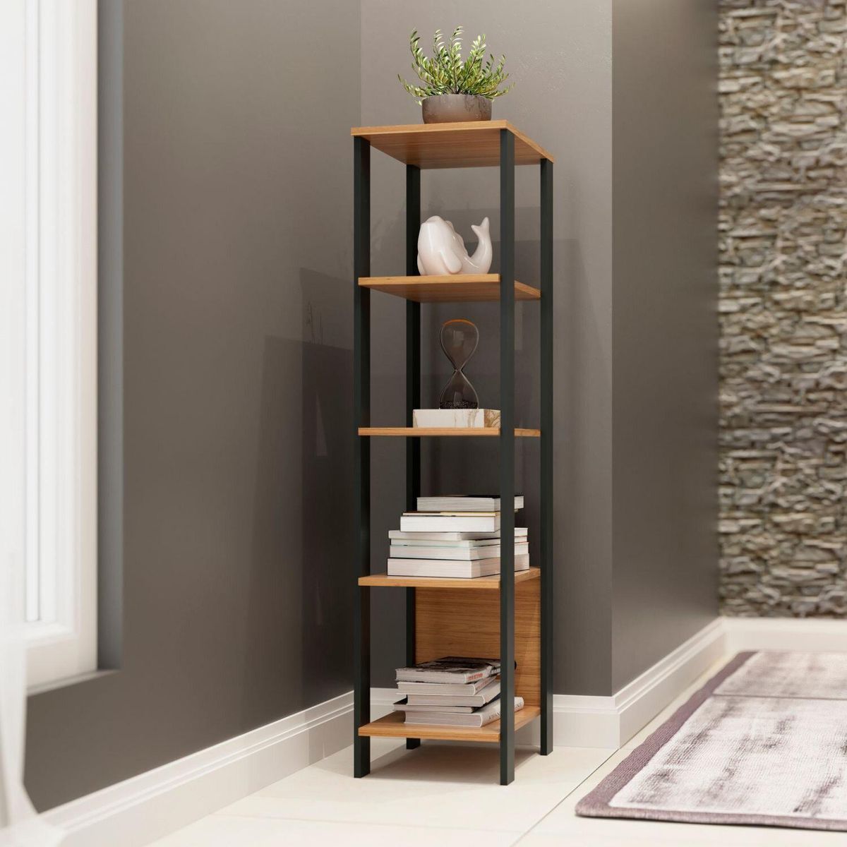 ROCA - Repisa Peteroa MDF 5 Nivel(es) 33x135x44 cm Roble/Negro