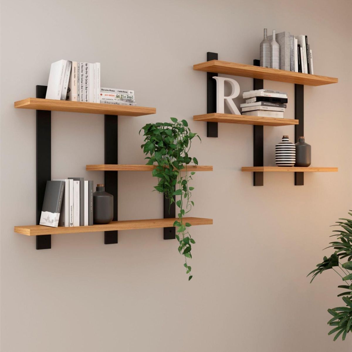 ROCA - Repisa Linzor MDF 3 Nivel(es) 89.5x70x19.5 cm Roble/Negro