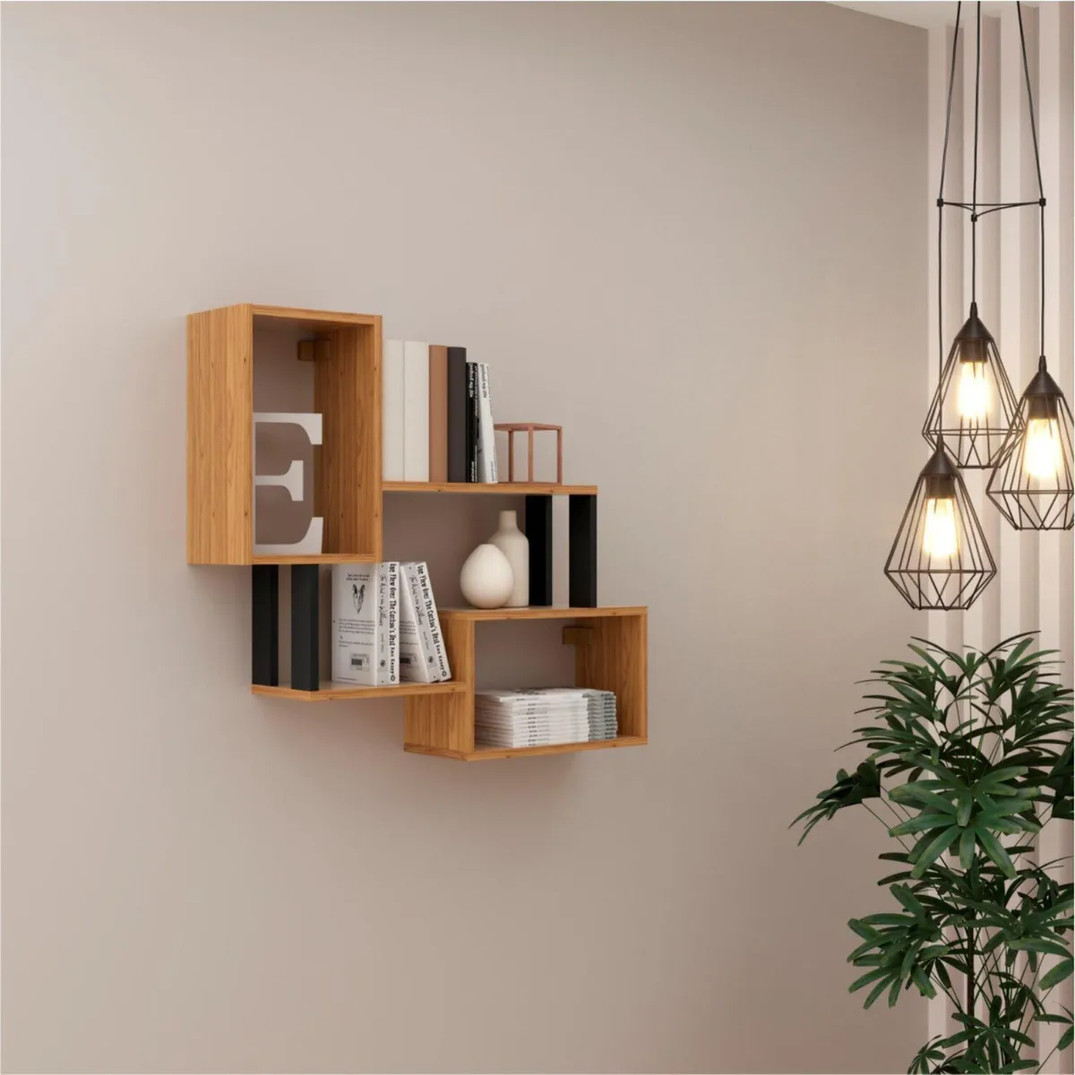 ROCA - Repisa Palpana MDF 4 Nivel(es) 81.5x73x19.5 cm Roble/Negro