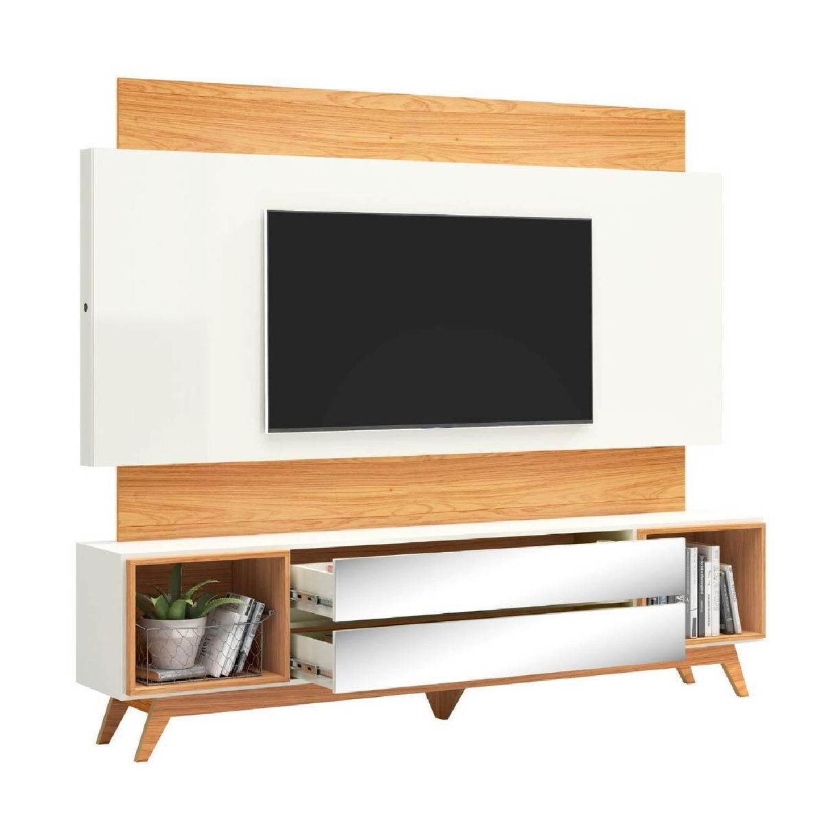 ROCA - Rack con panel Guarulhos blanco-canela