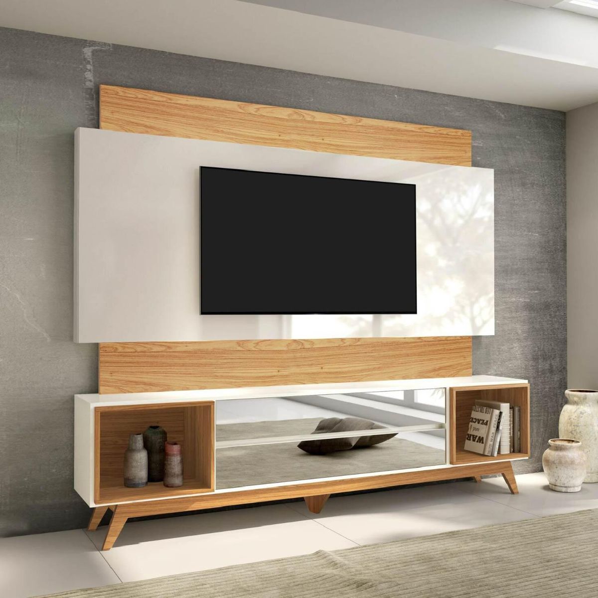 ROCA - Rack con panel Guarulhos blanco-canela