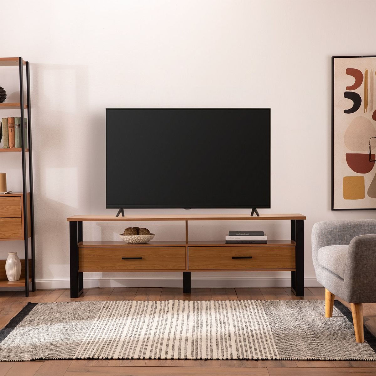 ROCA - Rack TV" 75 " Queule Roble/Negro 180x60x35.5 cm