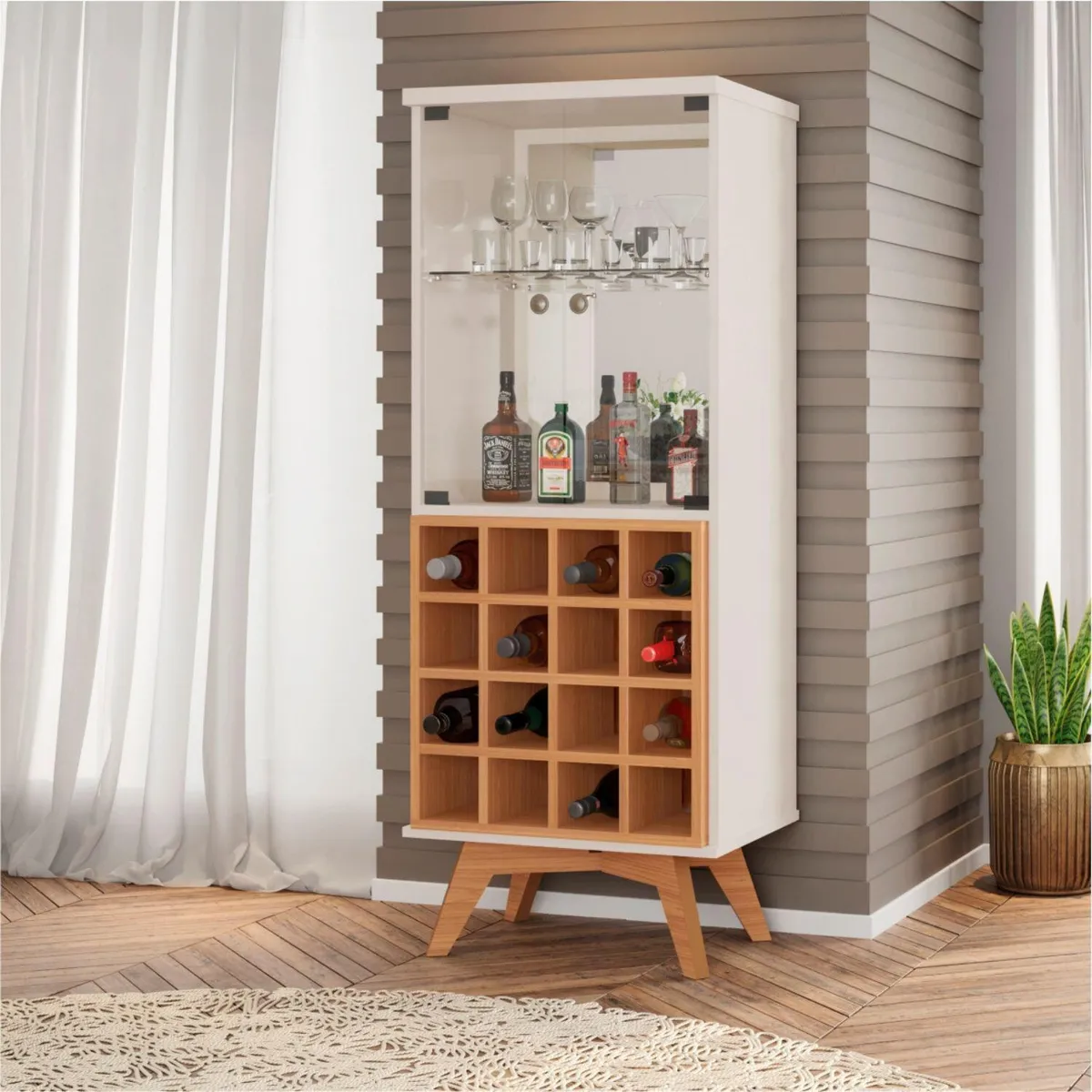ROCA - Bar Natal con Vidrio 36x131x51 cm Blanco - roble