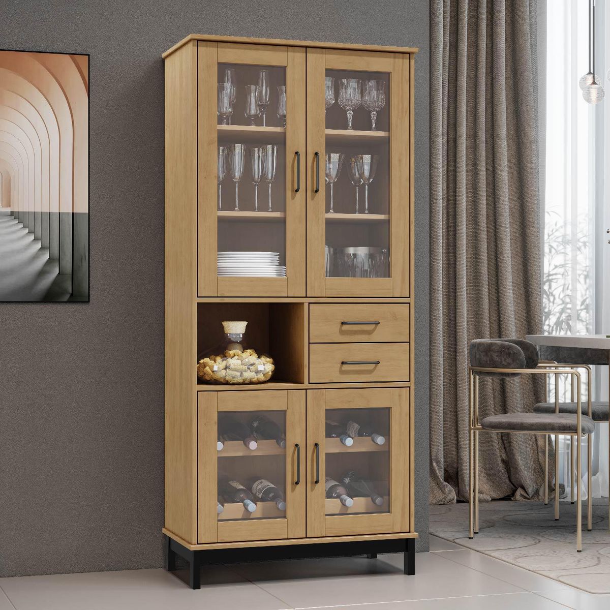 ROCA - Bar Rosario 4 puertas + 2 cajones canela-negro