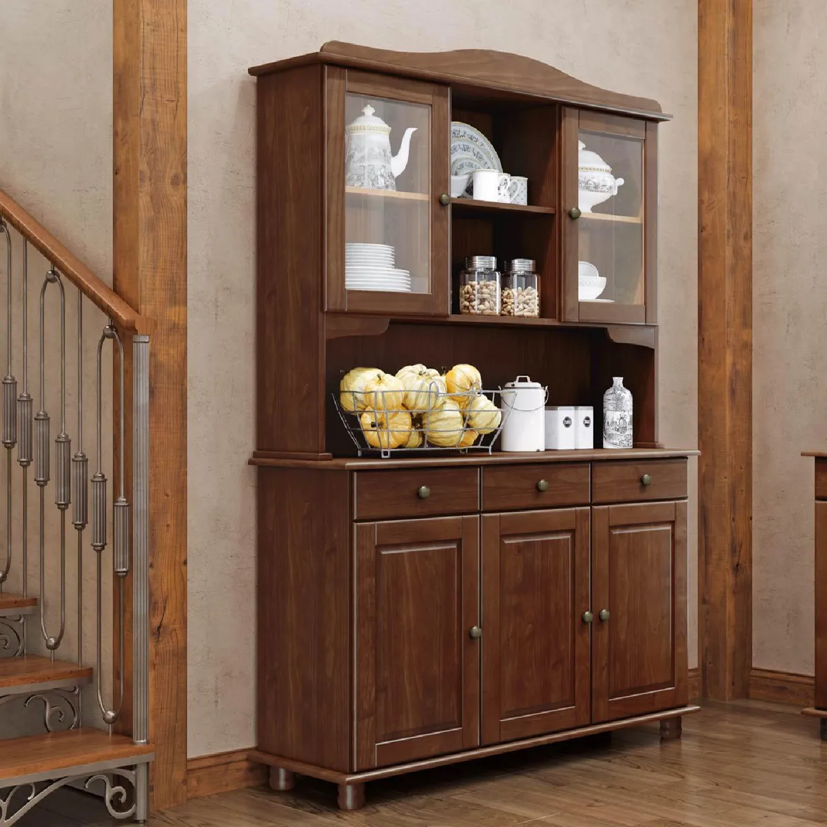 ROCA - Vitrina Santa Fé 5 puertas + 3 cajones imbuia