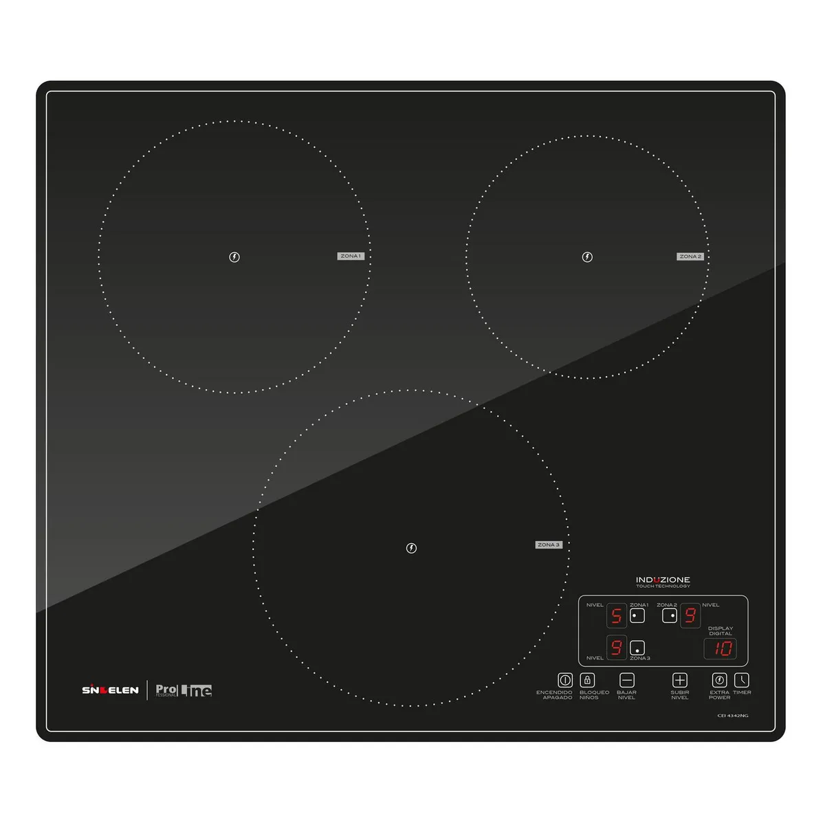 SINDELEN - Encimera Inducción 3 Platos Negro CEI-4342NG