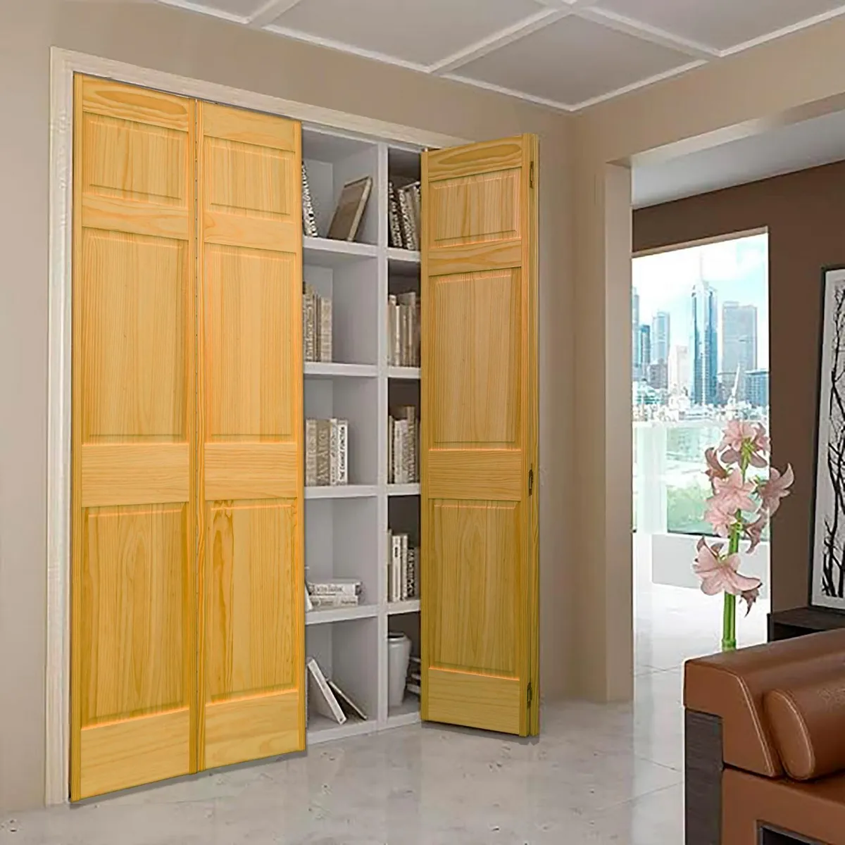 TIMBERMAC - Puerta Closet Bifold Pino 3 Paneles 76X200 Cm Para Interiores
