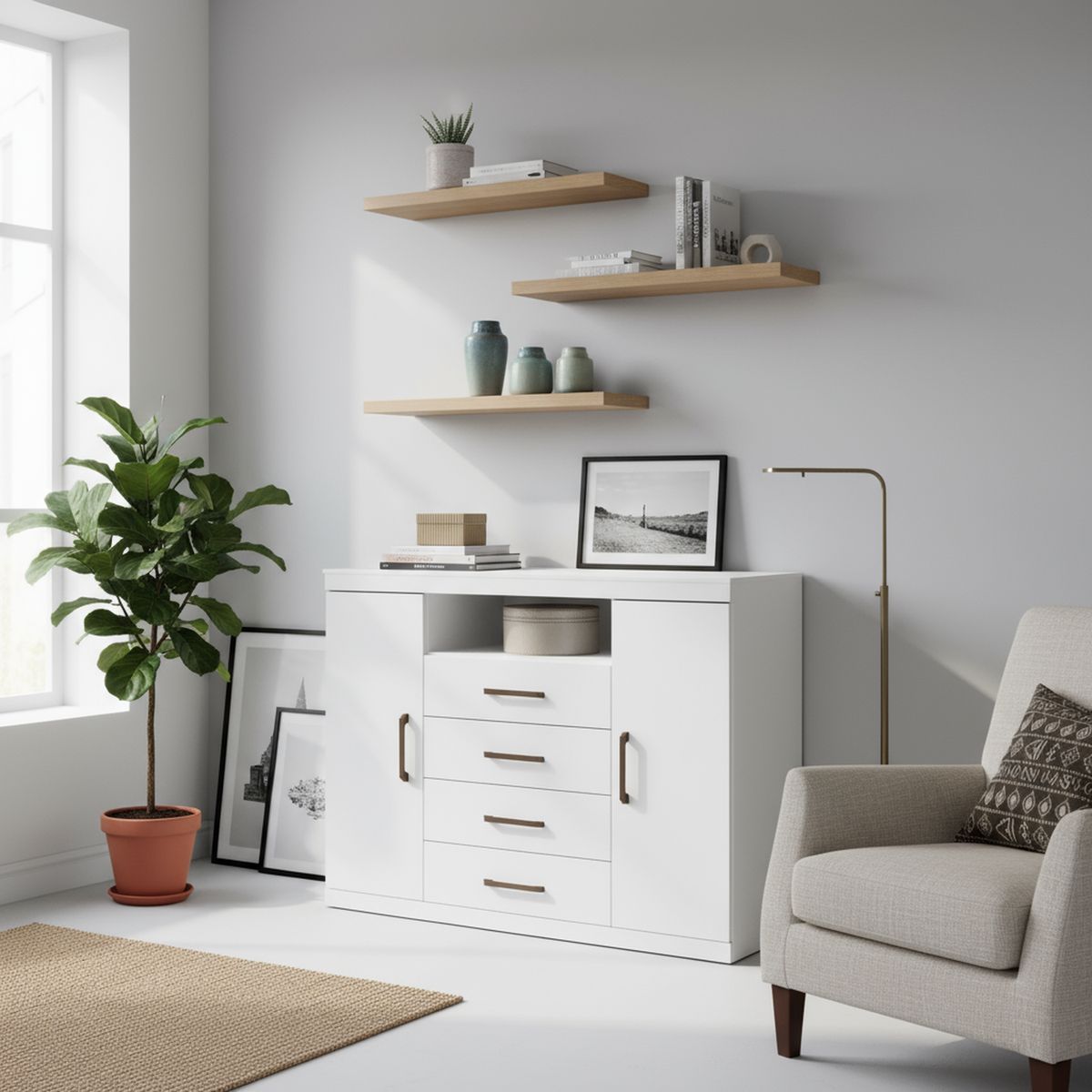 ONESSTA - Cómoda 2 Puertas 4 Cajón(es) Master 129x99x46.8 cm Blanco