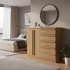 ONESSTA - Cómoda 2 Puertas 5 Cajón(es) Malaga 131x111.5x44.8 cm Café