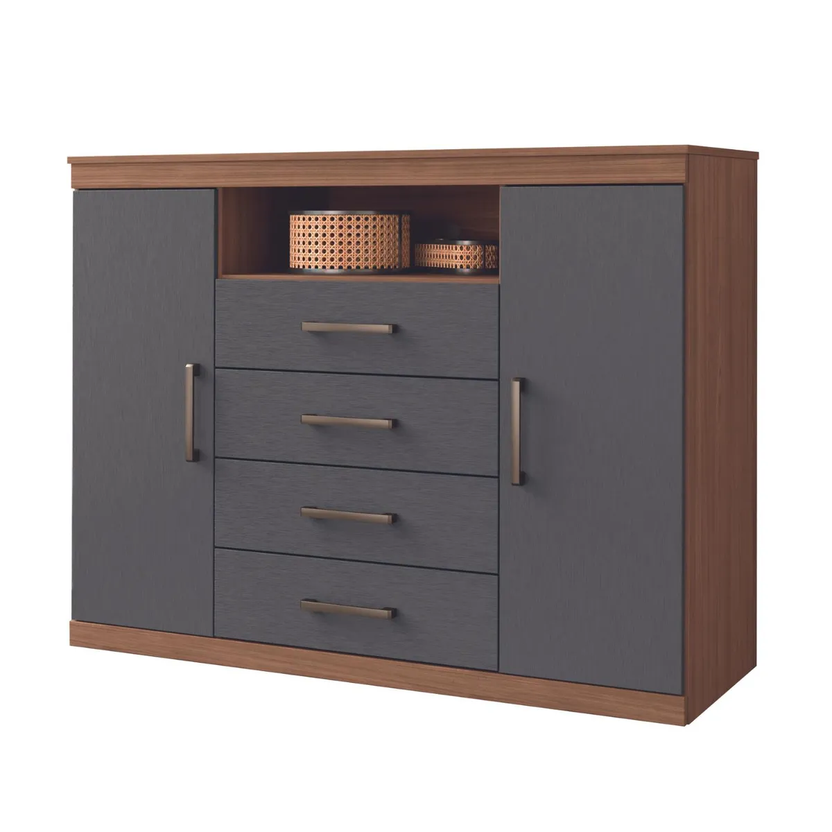 ONESSTA - Cómoda 2 Puertas 4 Cajón(es) Master 129x99x46.8 cm Grafito