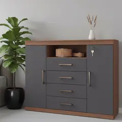 ONESSTA - Cómoda 2 Puertas 4 Cajón(es) Master 129x99x46.8 cm Grafito