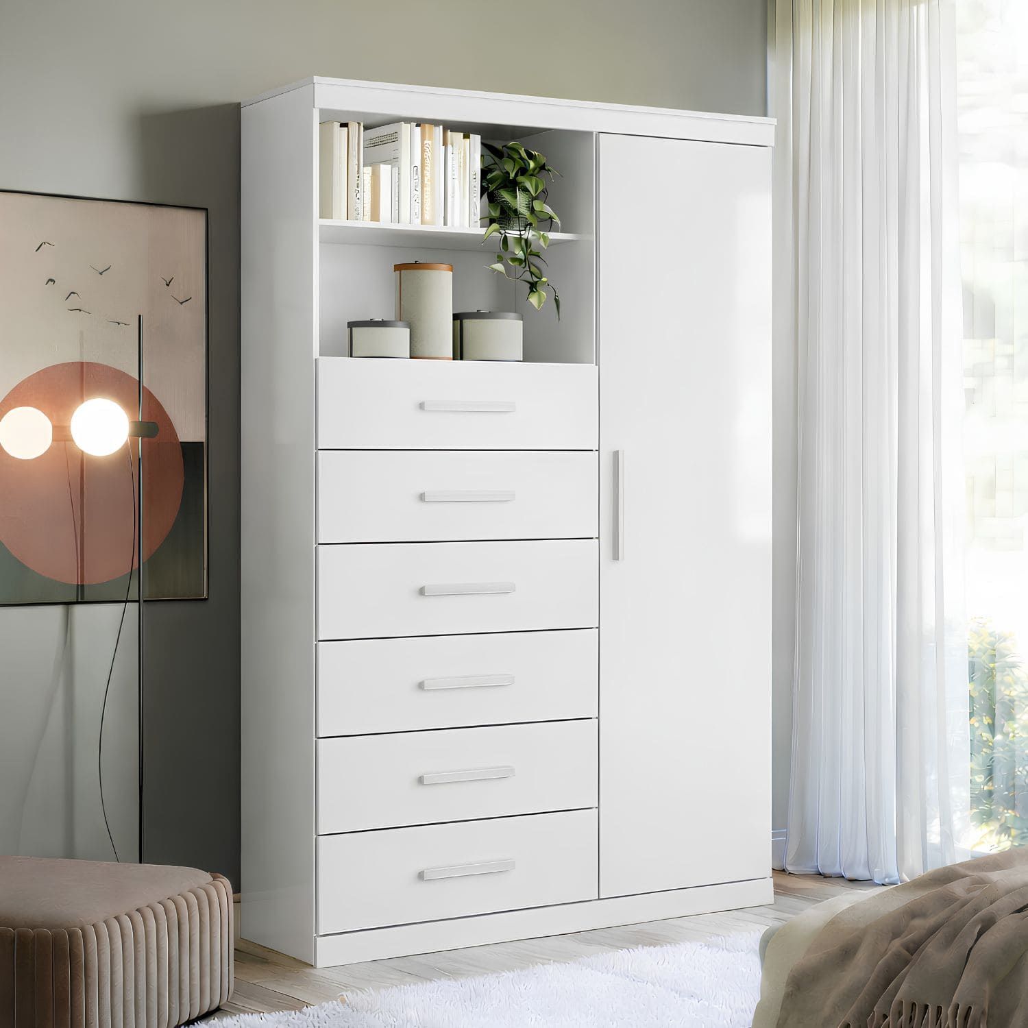 ONESSTA Cómoda 1 Puerta 6 Cajón(es) Maraba 96.2x163.5x40 cm Blanco
