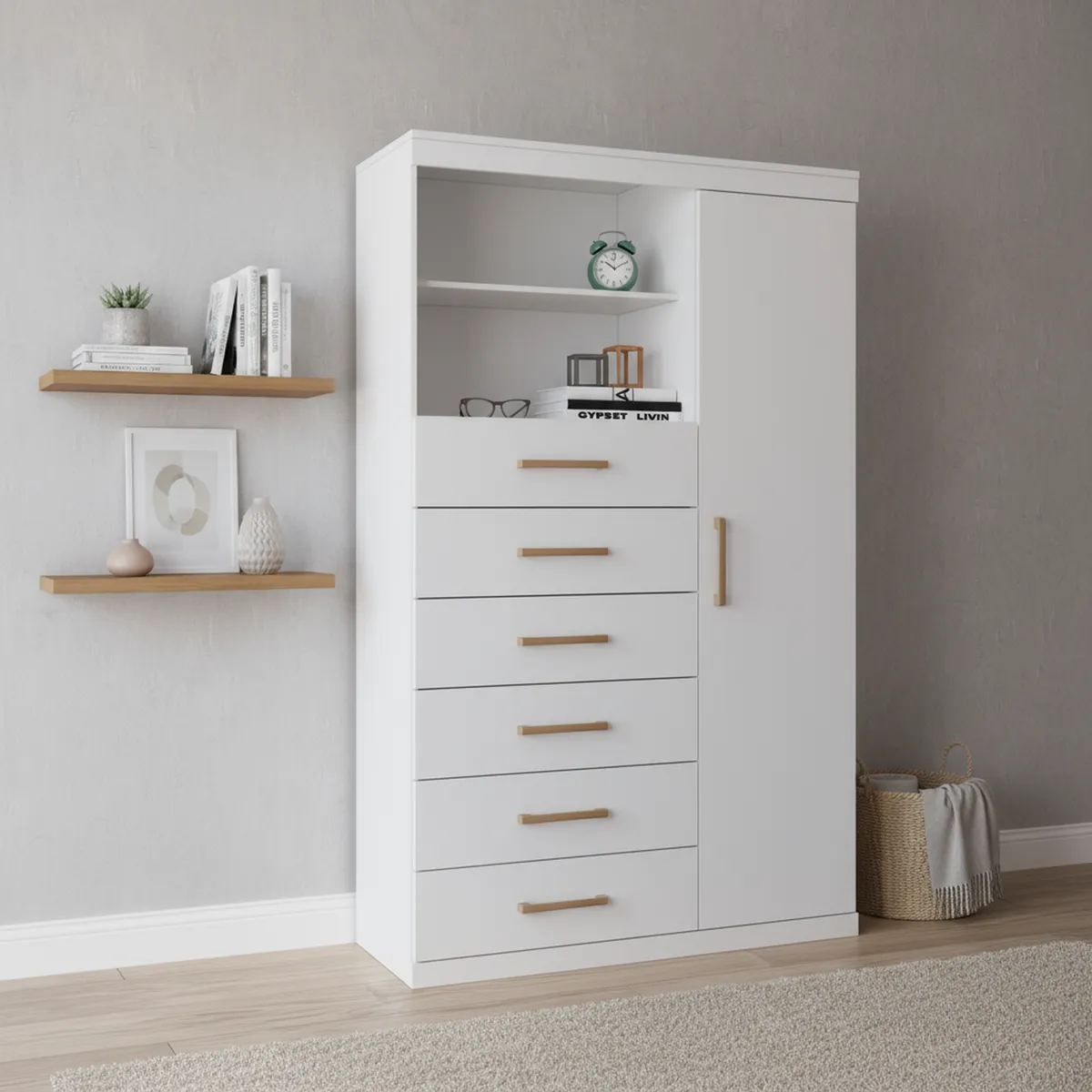 ONESSTA - Cómoda 1 Puerta 6 Cajón(es) Maraba 96.2x163.5x40 cm Blanco