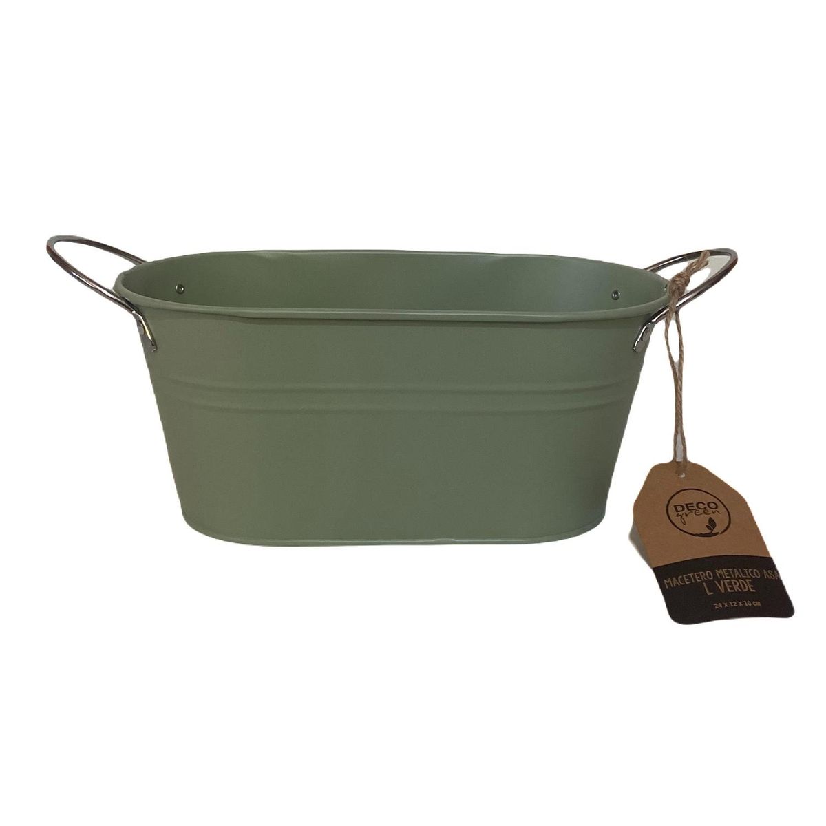 DECOGREEN - Macetero con Asa de Metal 24x10 cm Verde