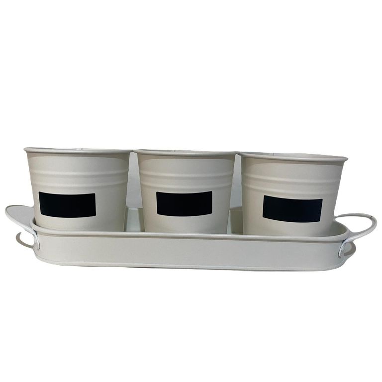 Set 3 Maceteros de Metal 30x10 cm Crema